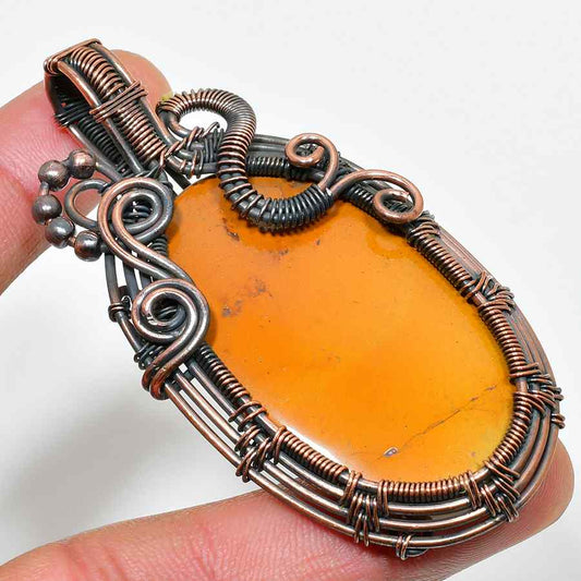Gaia’s Ember – Amber & Copper Wire Pendant