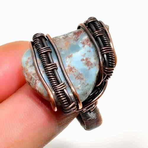 Skystone Serenity – Handcrafted Larimar & Copper Ring