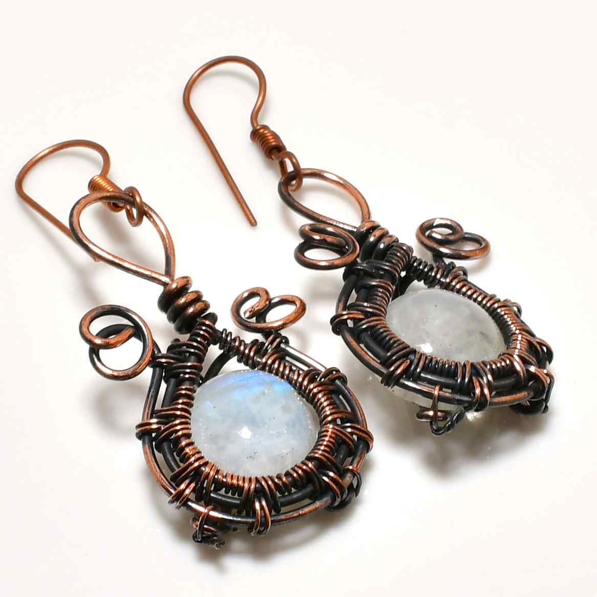 Luna’s Glow – Moonstone & Copper Earrings