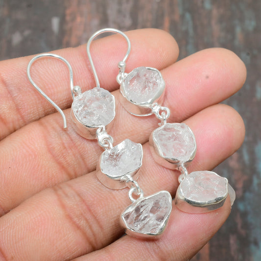 Celestial Clarity – Raw Quartz Sterling Silver Earrings