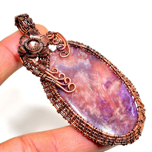 Ezra’s Veil – Handwrapped Amethyst Copper Pendant