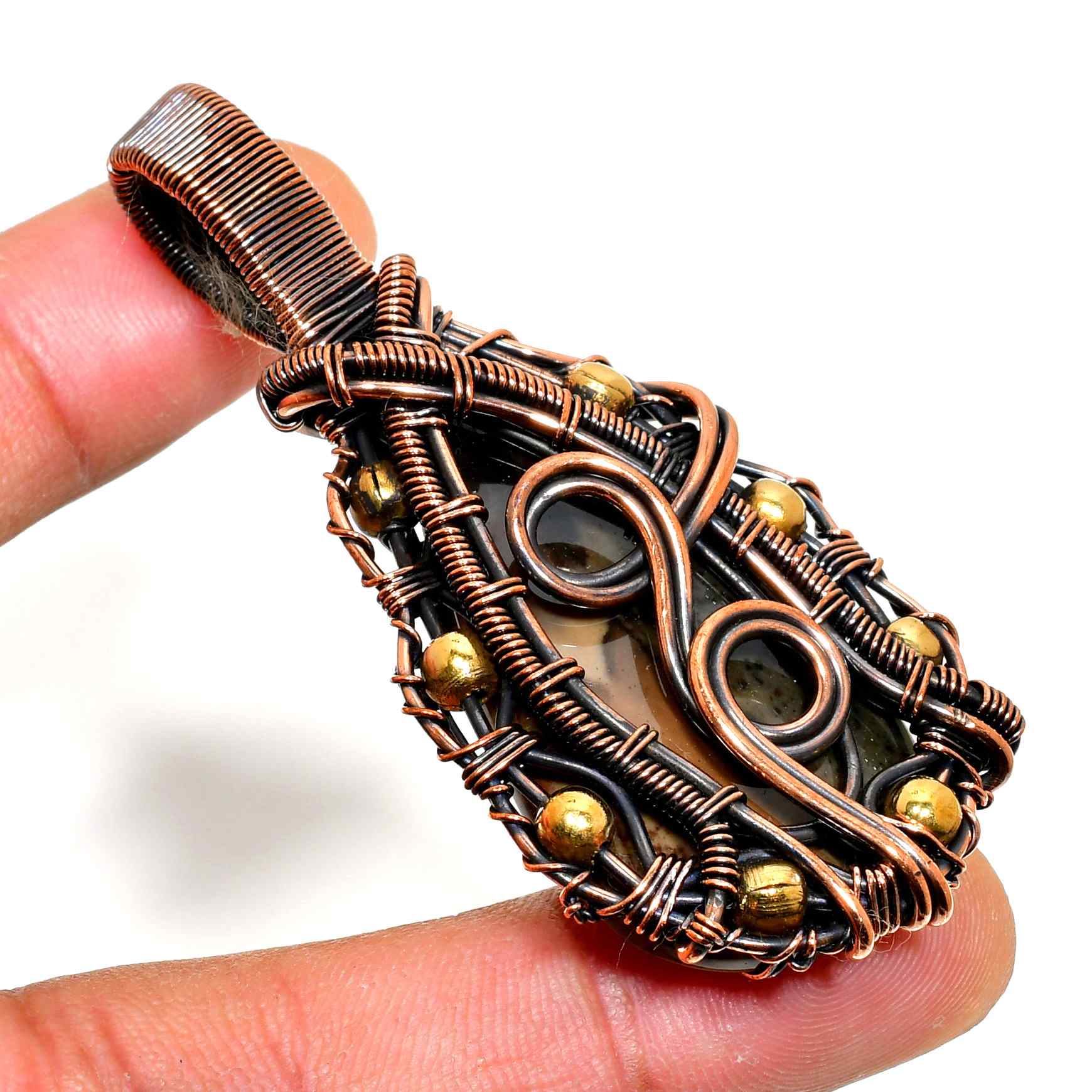 Mystic Harmony – Natural Gemstone Copper Pendant