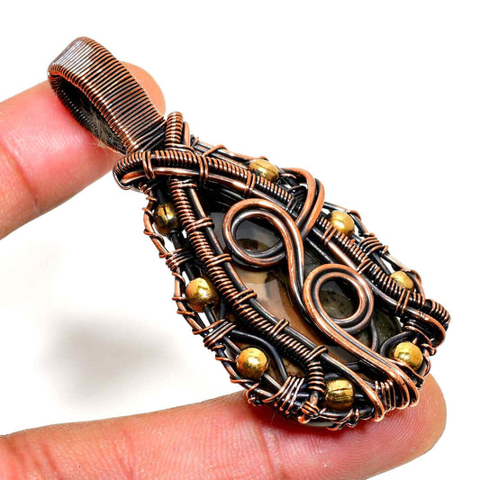 Mystic Harmony – Natural Gemstone Copper Pendant