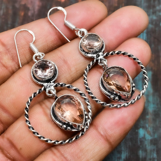 Elara’s Serenity – Rose Quartz Silver Earrings
