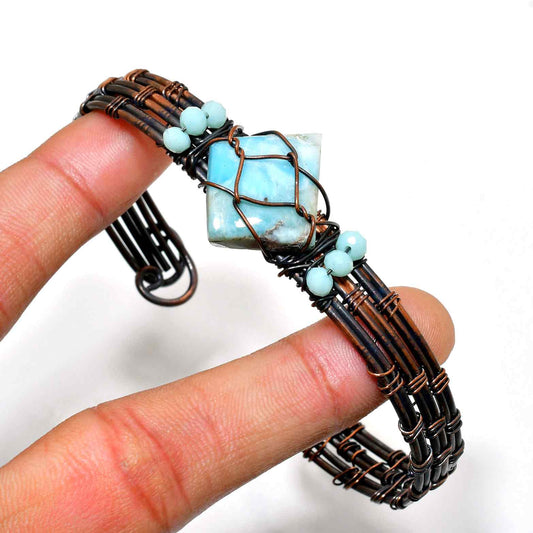 Ocean’s Whisper – Larimar & Oxidized Copper Bracelet