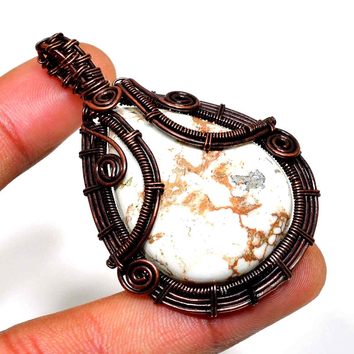 Terra’s Embrace – White Stone Copper Pendant