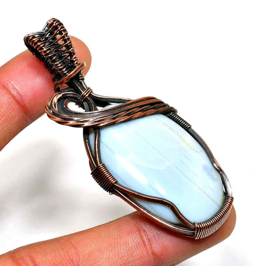 Luna’s Veil – Blue Lace Agate Copper Pendant