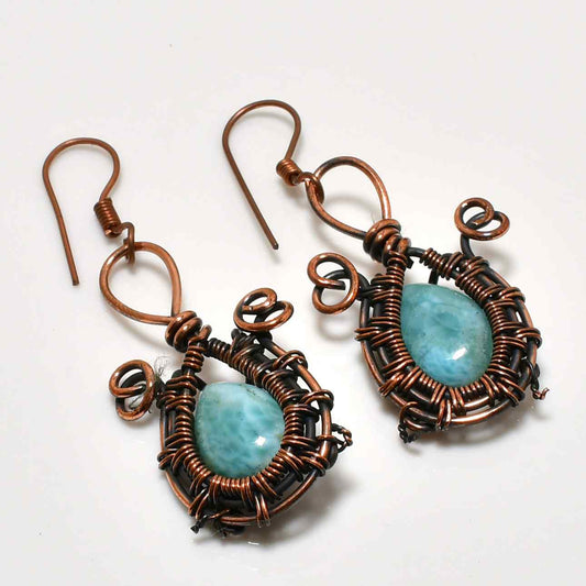 Sea’s Serenity – Larimar Copper Earrings