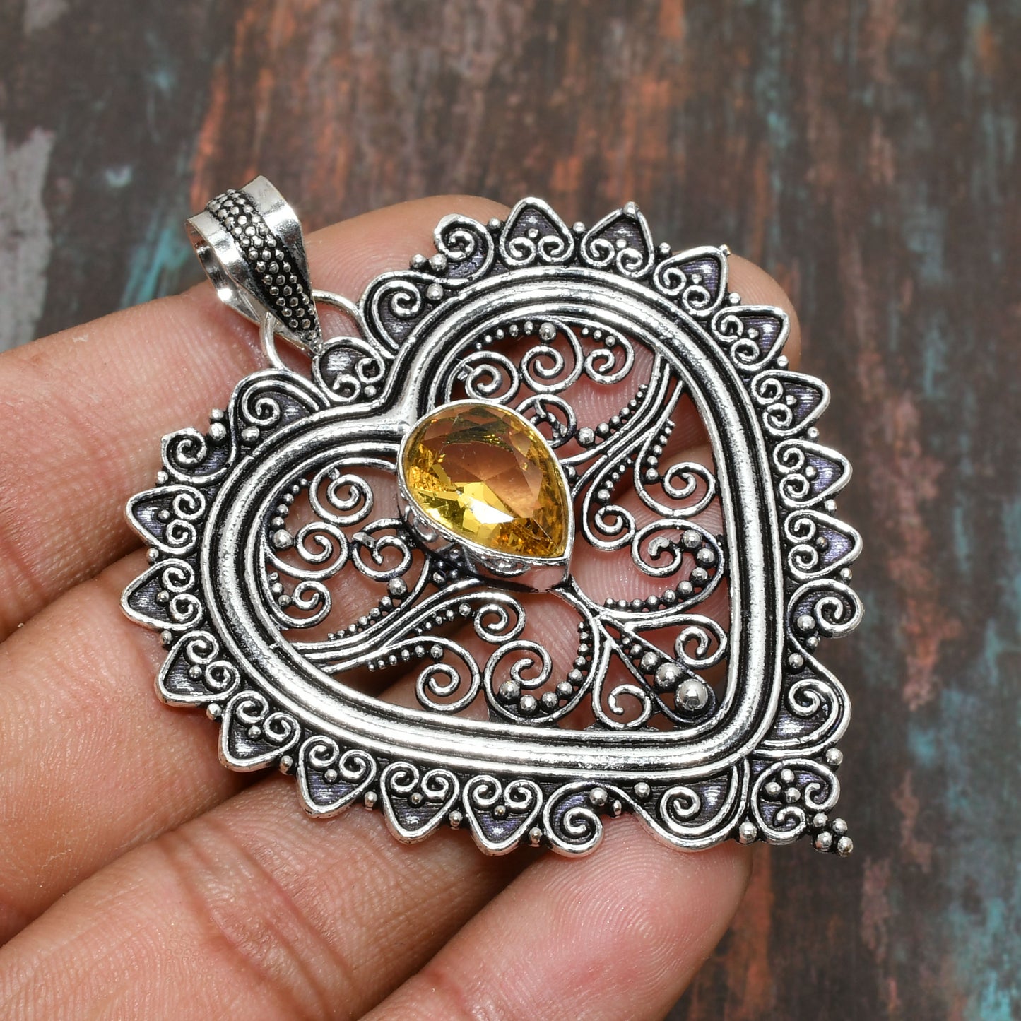 Aurora’s Heart – Citrine & Silver Filigree Pendant