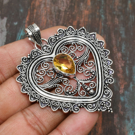 Aurora’s Heart – Citrine & Silver Filigree Pendant