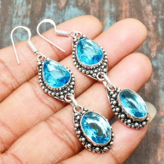 Silver Lagoon – Blue Topaz Filigree Earrings