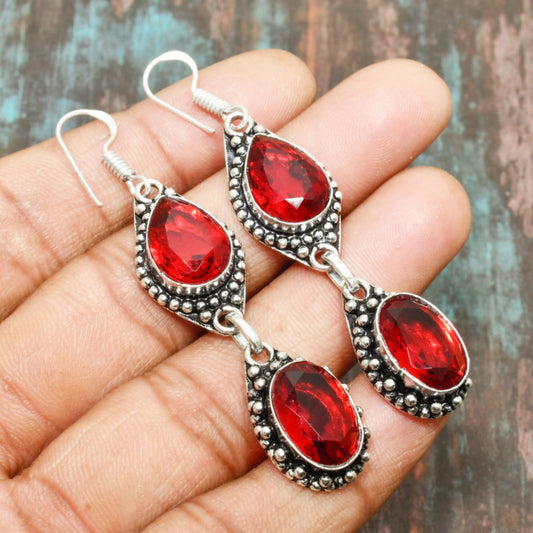 Crimson Aura – Sterling Silver Ruby Earrings