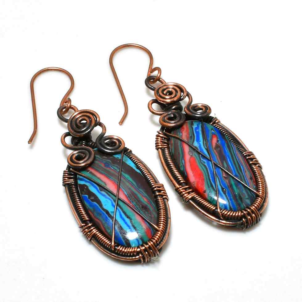 Mariposa Muse – Antique Copper Wire-Wrapped Rainbow Stone Earrings