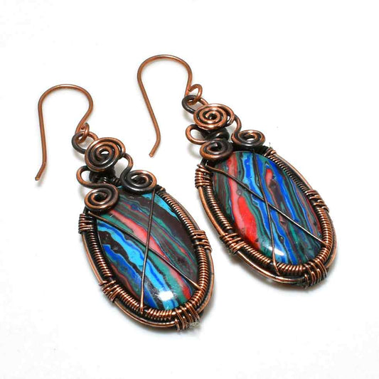 Mariposa Muse – Antique Copper Wire-Wrapped Rainbow Stone Earrings