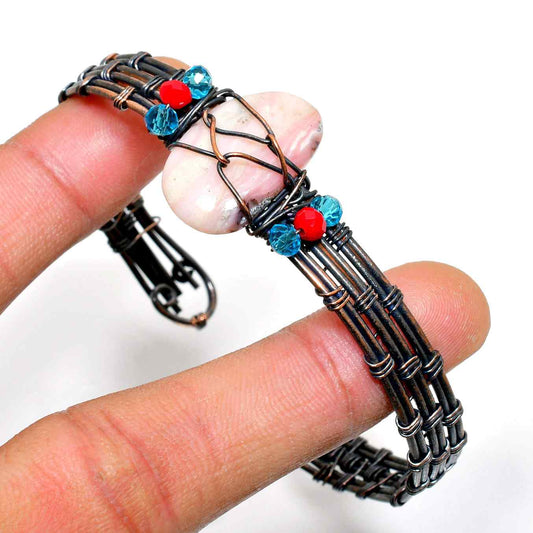 Nature’s Harmony – Turquoise & Red Wire-Wrapped Bracelet