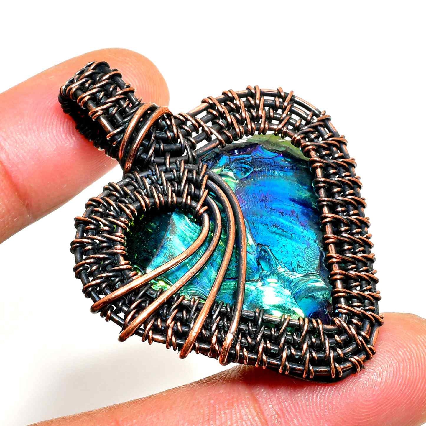 Heart of the Ocean – Labradorite & Dark Copper Pendant