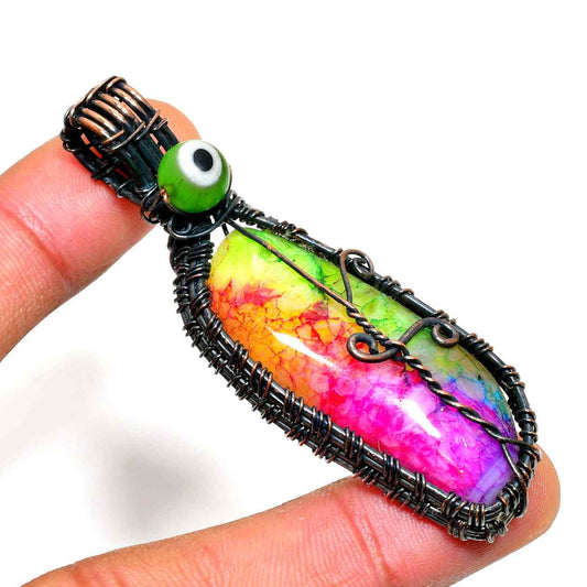 Harmony’s Eye – Multicolor Agate & Oxidized Copper Pendant