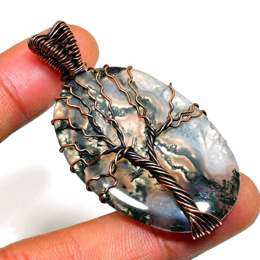 Gaia’s Bough – Moss Agate Copper Pendant