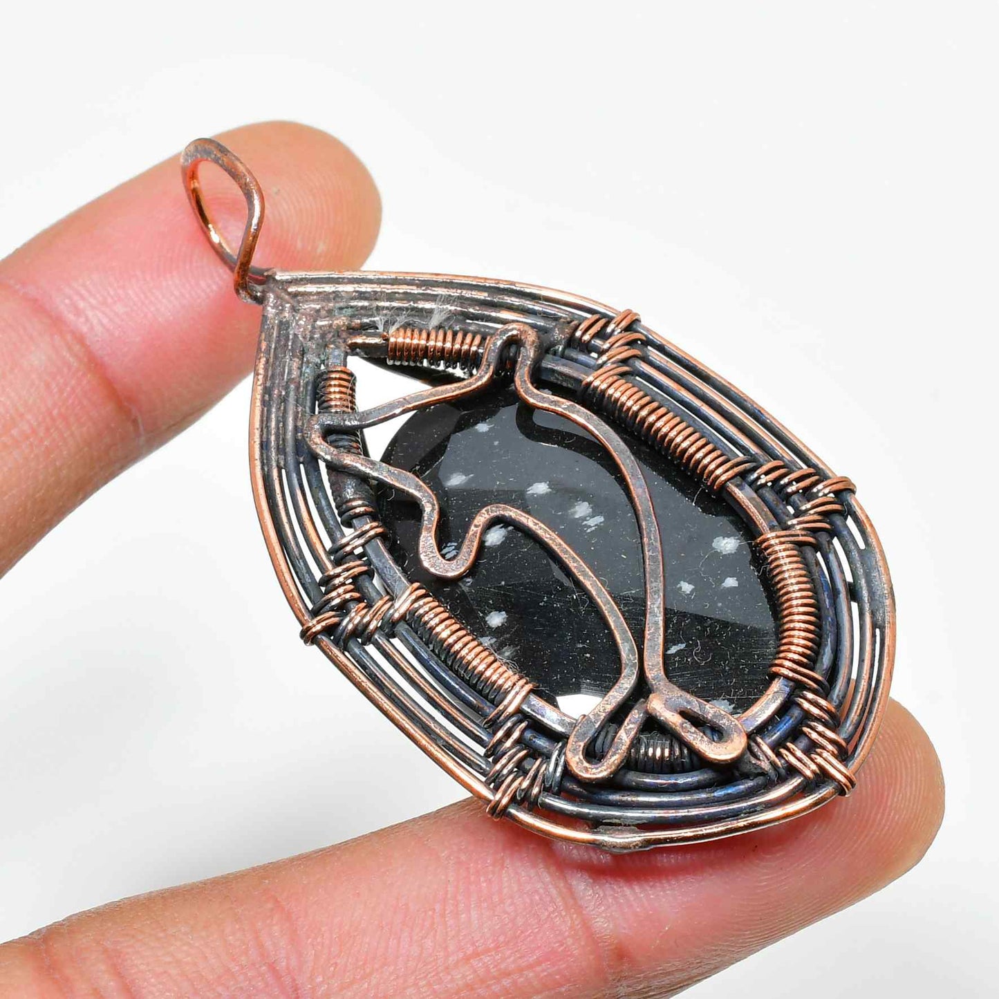 Nyx’s Aegis – Obsidian Copper Pendant