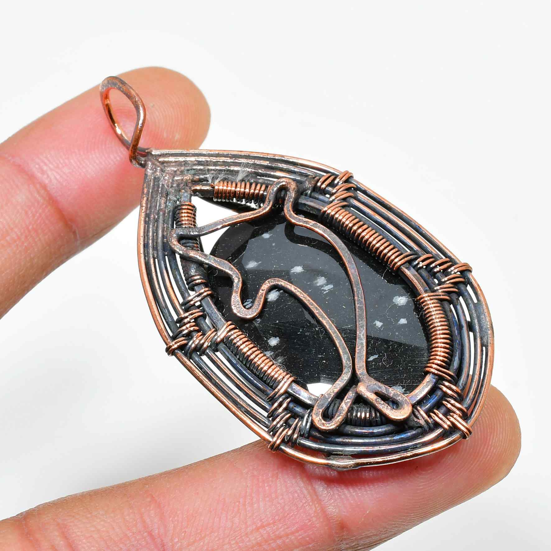 Nyx’s Aegis – Obsidian Copper Pendant