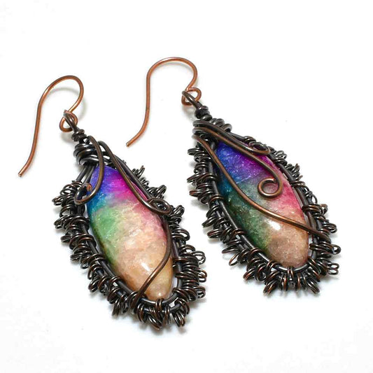 Spectrum Drops – Multicolored Quartz & Copper Earrings