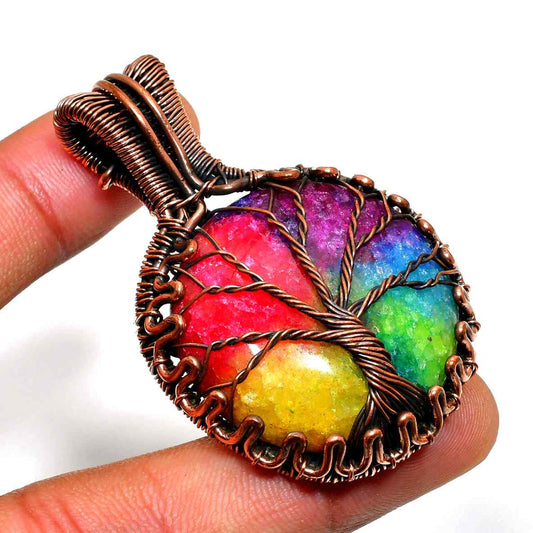 Gaia’s Prism – Gemstone Copper Tree Pendant