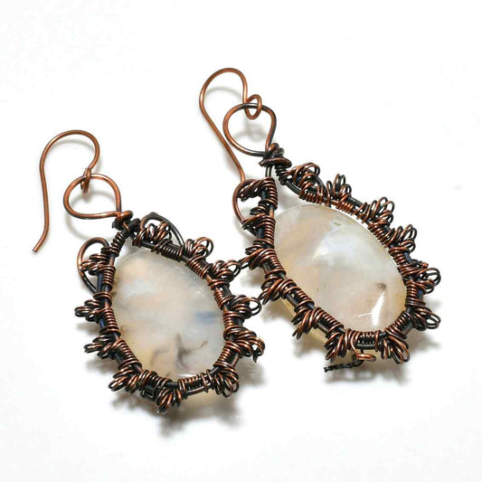 Moonlit Embrace – Copper-Wrapped Moonstone Earrings