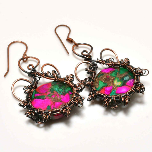 Bohemian Dawn – Artisan Copper Gemstone Earrings