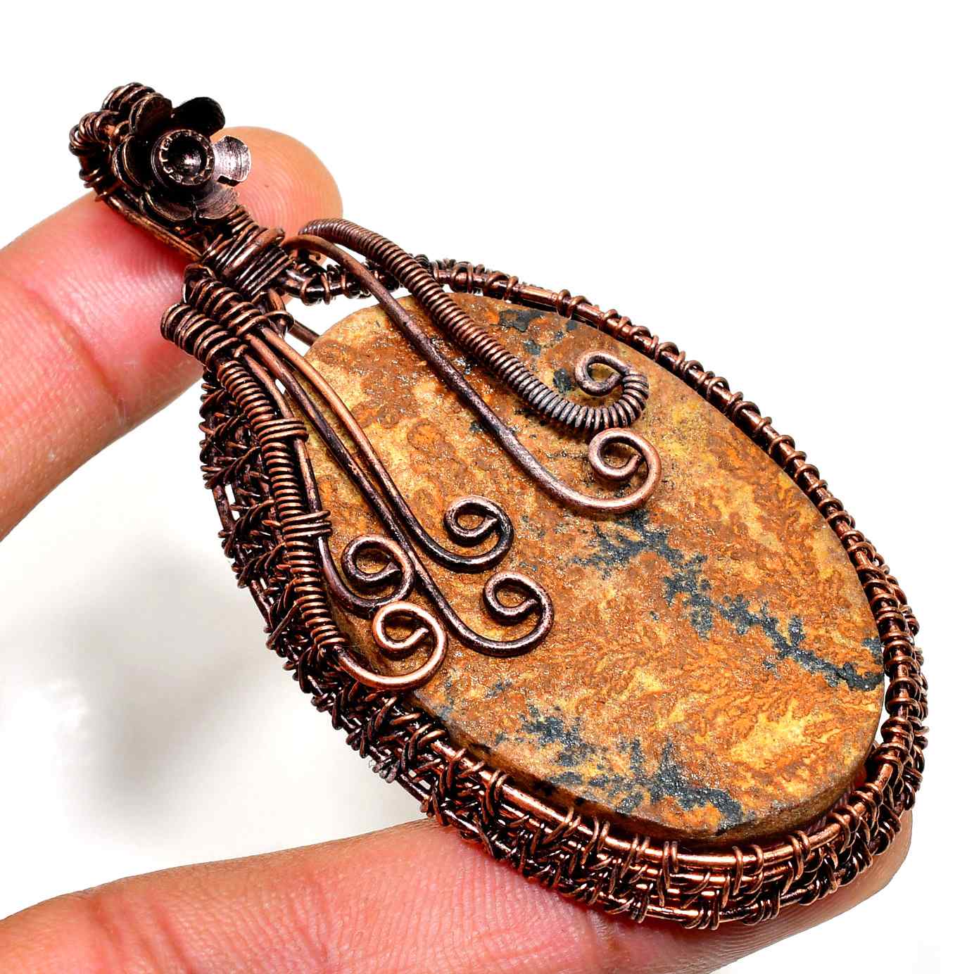 Ember’s Embrace – Copper-Wrapped Earthstone Pendant