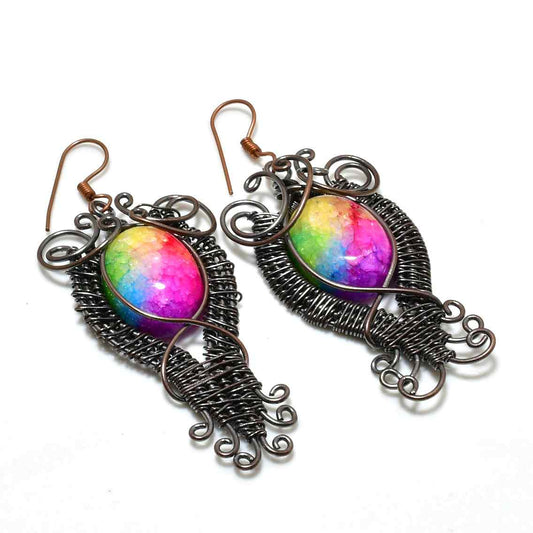 Aurora’s Embrace – Rainbow Crystal Copper Earrings