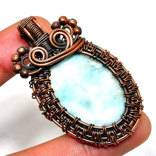 Ocean’s Embrace – Larimar Copper Pendant