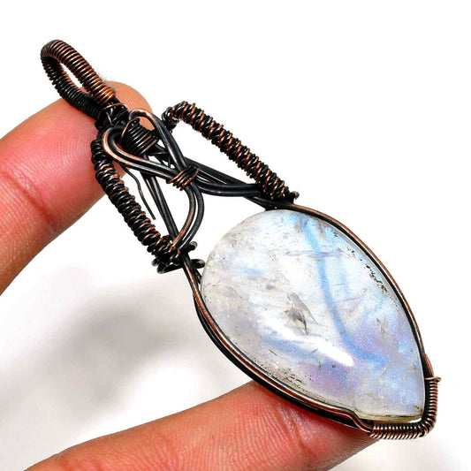 Moonlit Harmony – Oxidized Copper Moonstone Pendant
