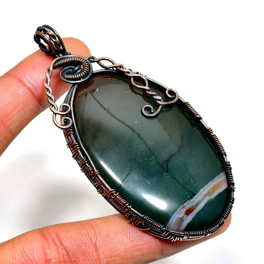 Earth’s Whisper – Copper-Wrapped Green Stone Pendant