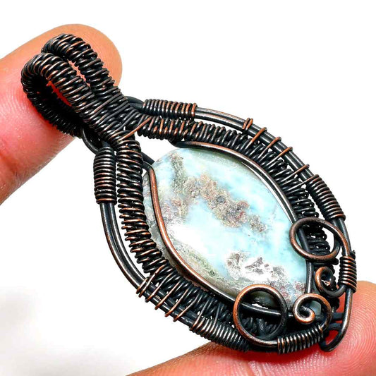Serenity Tide – Oxidized Copper Larimar Pendant