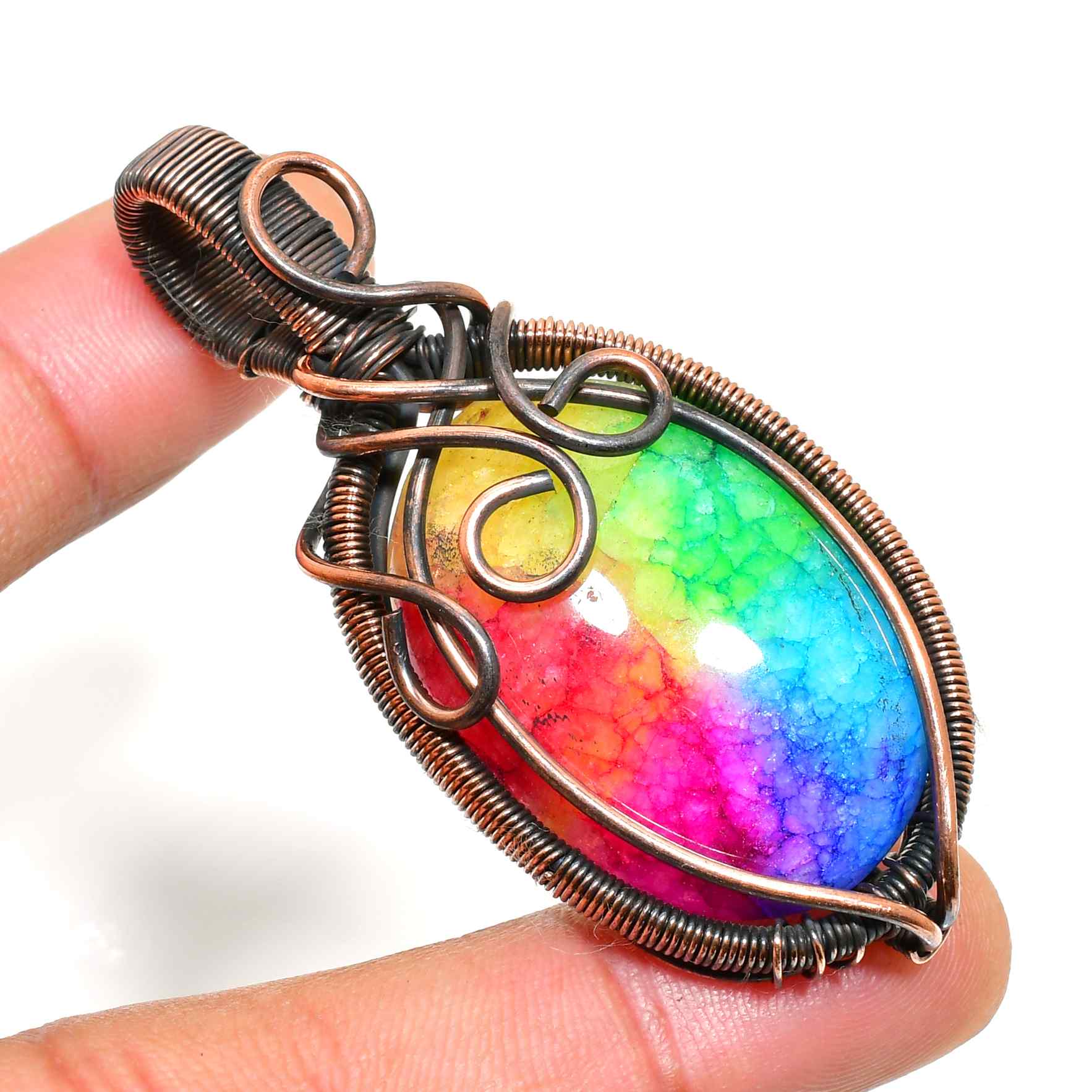 Celestial Spectrum – Rainbow Agate Copper Pendant