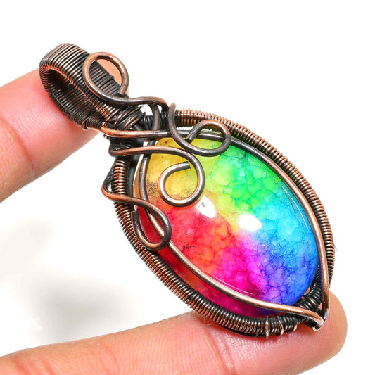 Celestial Spectrum – Rainbow Agate Copper Pendant
