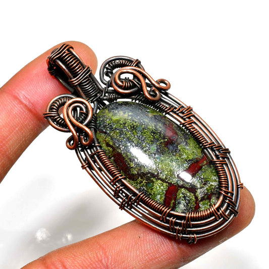 Courage’s Edge – Bloodstone & Copper Wire Pendant