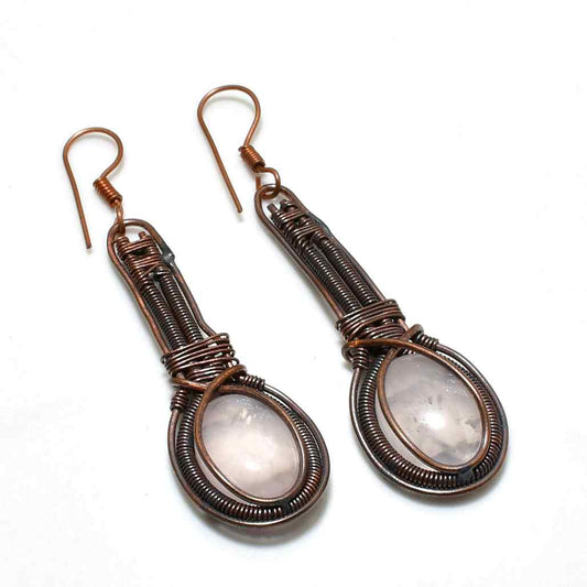 Ember’s Touch – Rose Quartz Copper Earrings