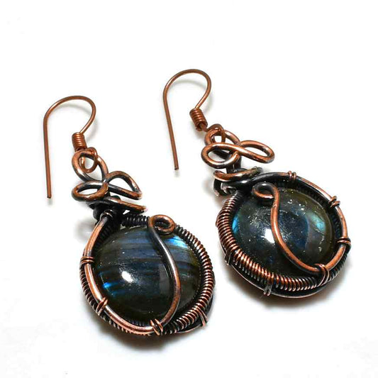 Selene’s Veil – Labradorite Copper Earrings