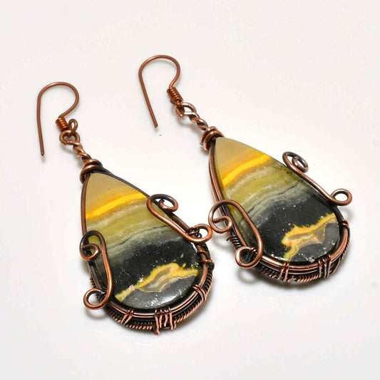 Terra Stripes – Copper-Wrapped Gemstone Earrings
