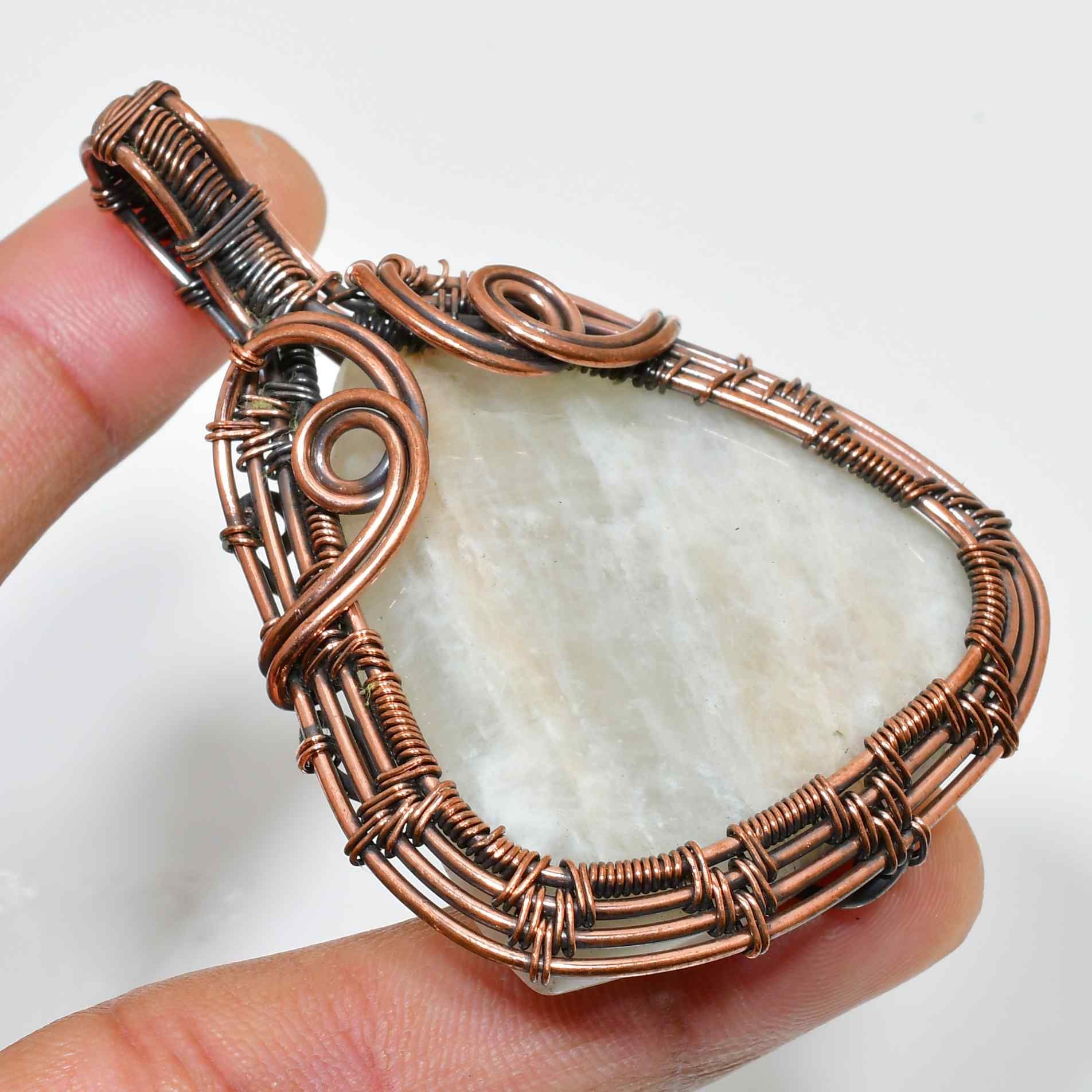 Ezra’s Veil – Moonstone & Copper Pendant