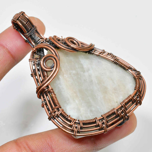 Ezra’s Veil – Moonstone & Copper Pendant