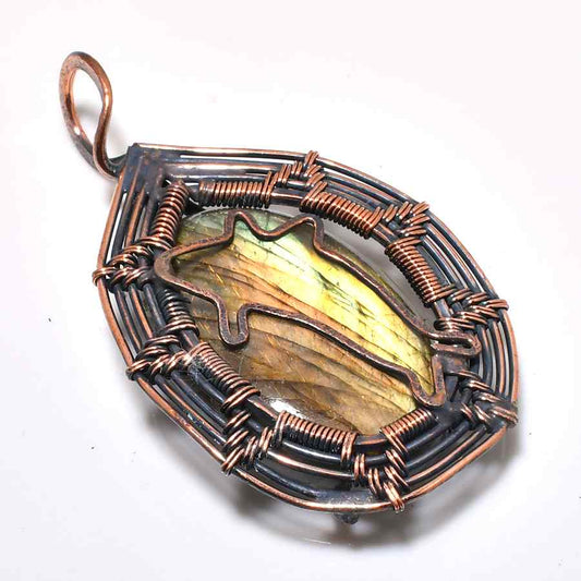 Aurora’s Web – Labradorite Copper Dreamcatcher Pendant
