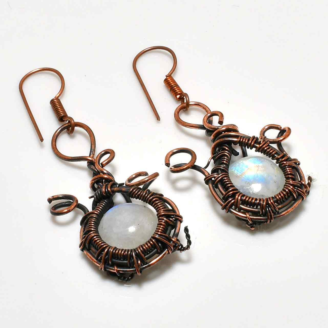 Selene’s Embrace – Moonstone & Copper Earrings