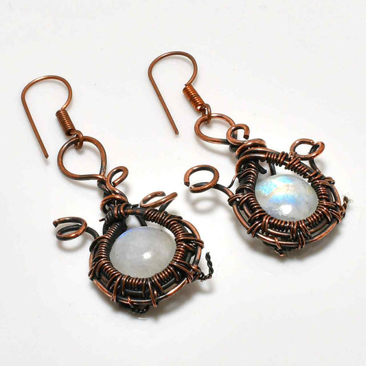 Selene’s Embrace – Moonstone & Copper Earrings