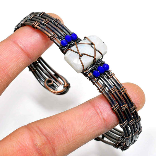 Moonlit Harmony – Moonstone & Blue Bead Bracelet