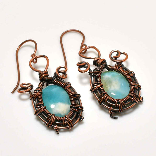 Ocean’s Whisper – Blue Chalcedony Copper Earrings
