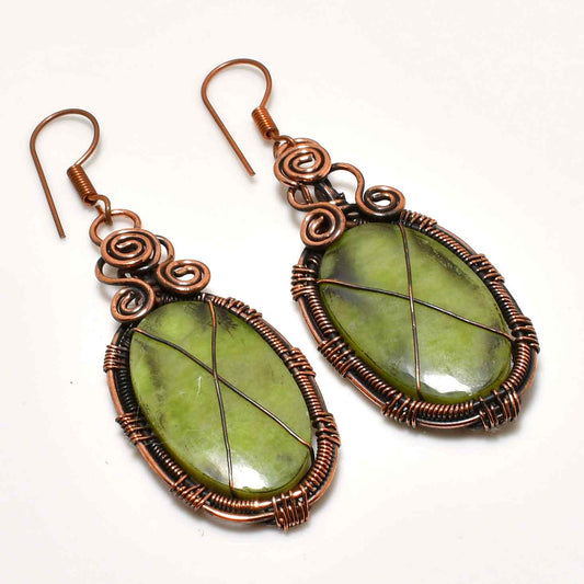 Antheia’s Embrace – Green Stone Copper Earrings