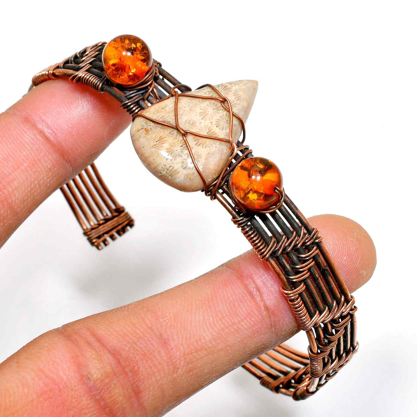 Amber Embrace – Bohemian Amber & Natural Stone Bracelet