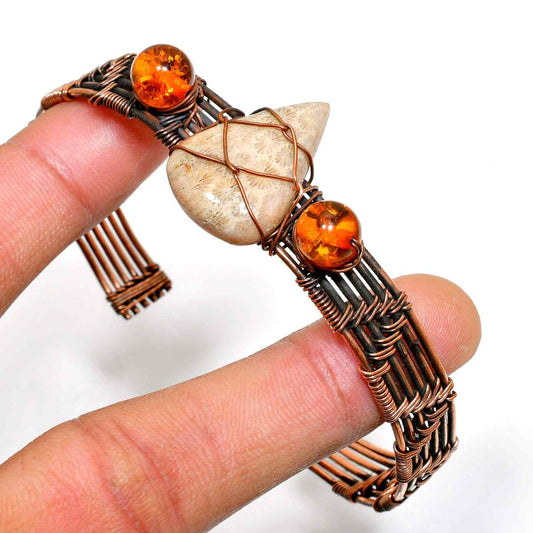 Amber Embrace – Bohemian Amber & Natural Stone Bracelet
